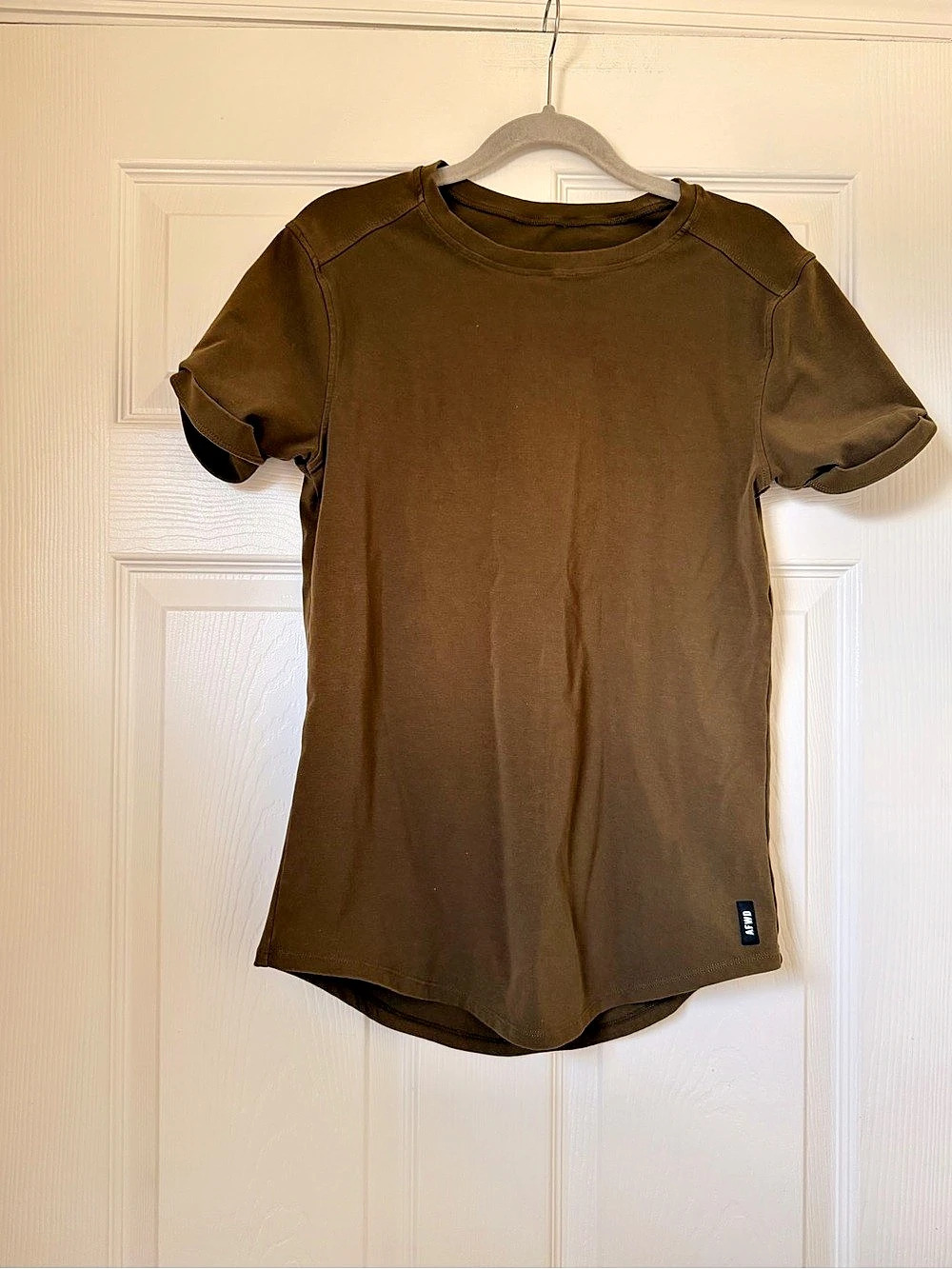AFWD Olive Brown Short Sleeve Athletic T-Shirt Curved Hem Small